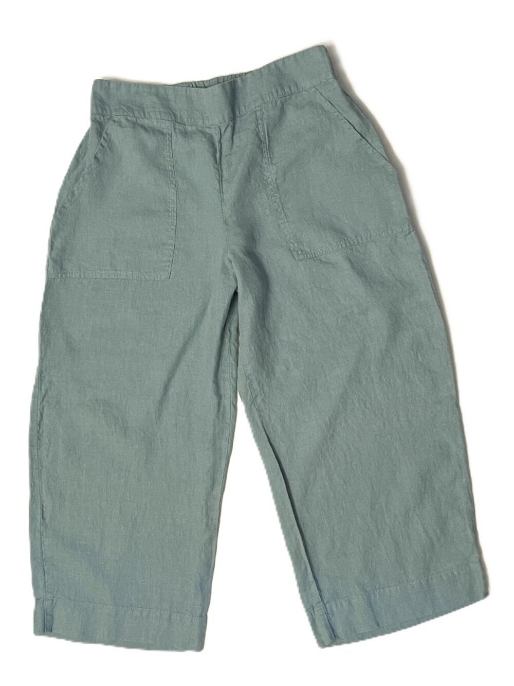 FLAX Pants 100% Linen Small (6-10) Elastic Waist Pockets Lagenloook Pull On Crop